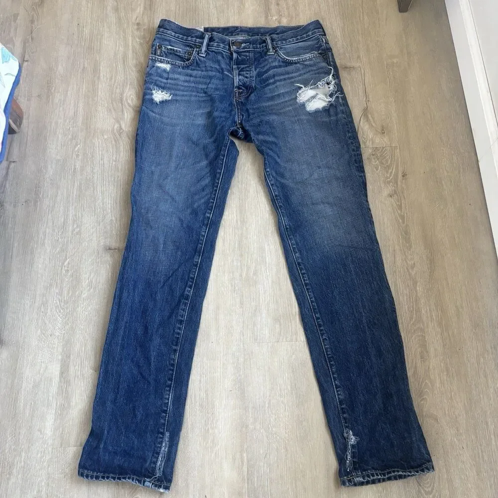 Abercrombie & Fitch Skinny Jeans Mens 32x32 Med. Wash Button Fly Distress